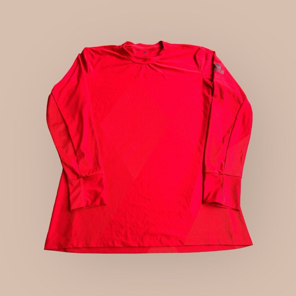 Adidas Shirt Mens L Red Activewear Long Sleeve Stretch Crew Neck Pullover Logo